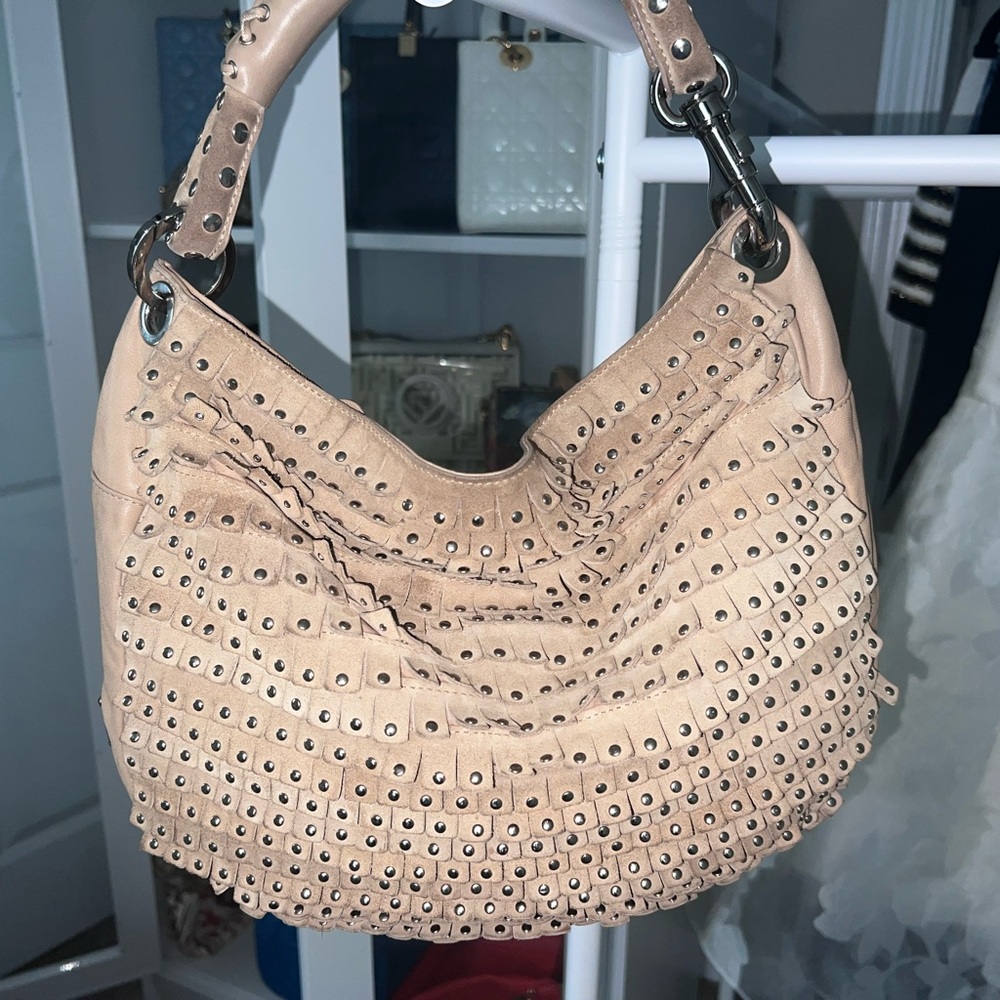 Jimmy Choo silver studded tan hobo